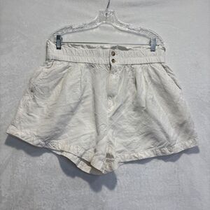 Madewell Women's Paperbag Pull On Linen Blend Ivory Lighthouse Shorts Size Large